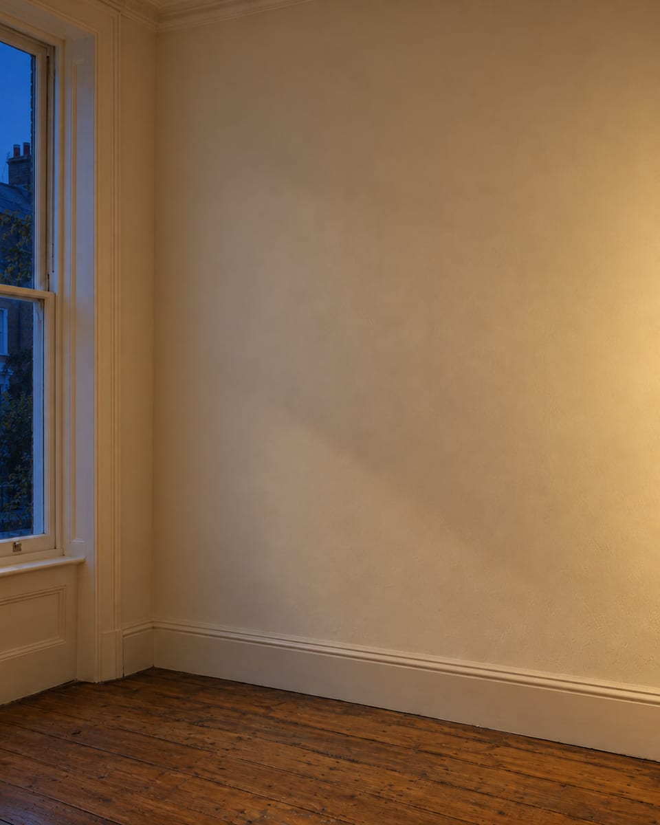 The same wall by lamp light.