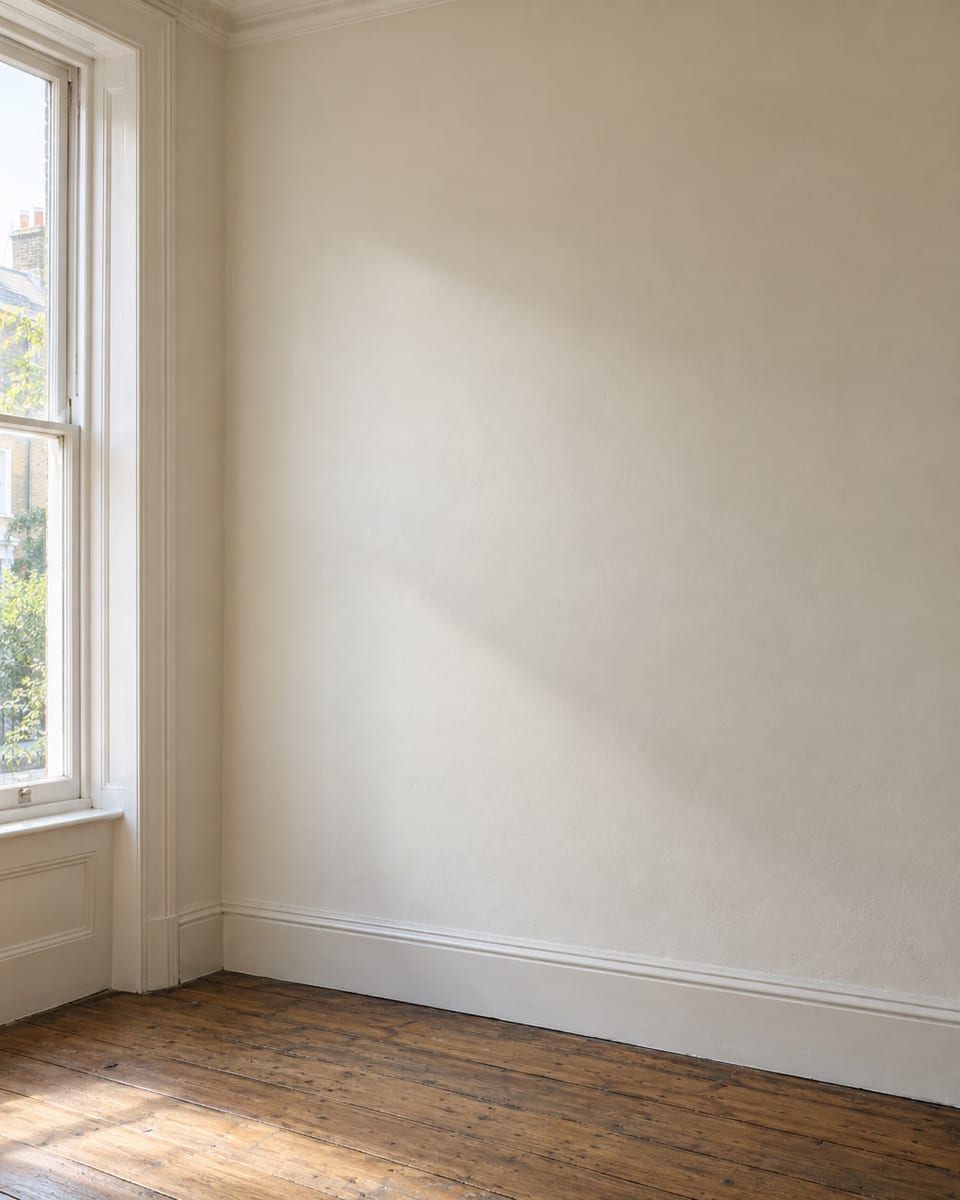 A plain wall by a sash window, in morning light.