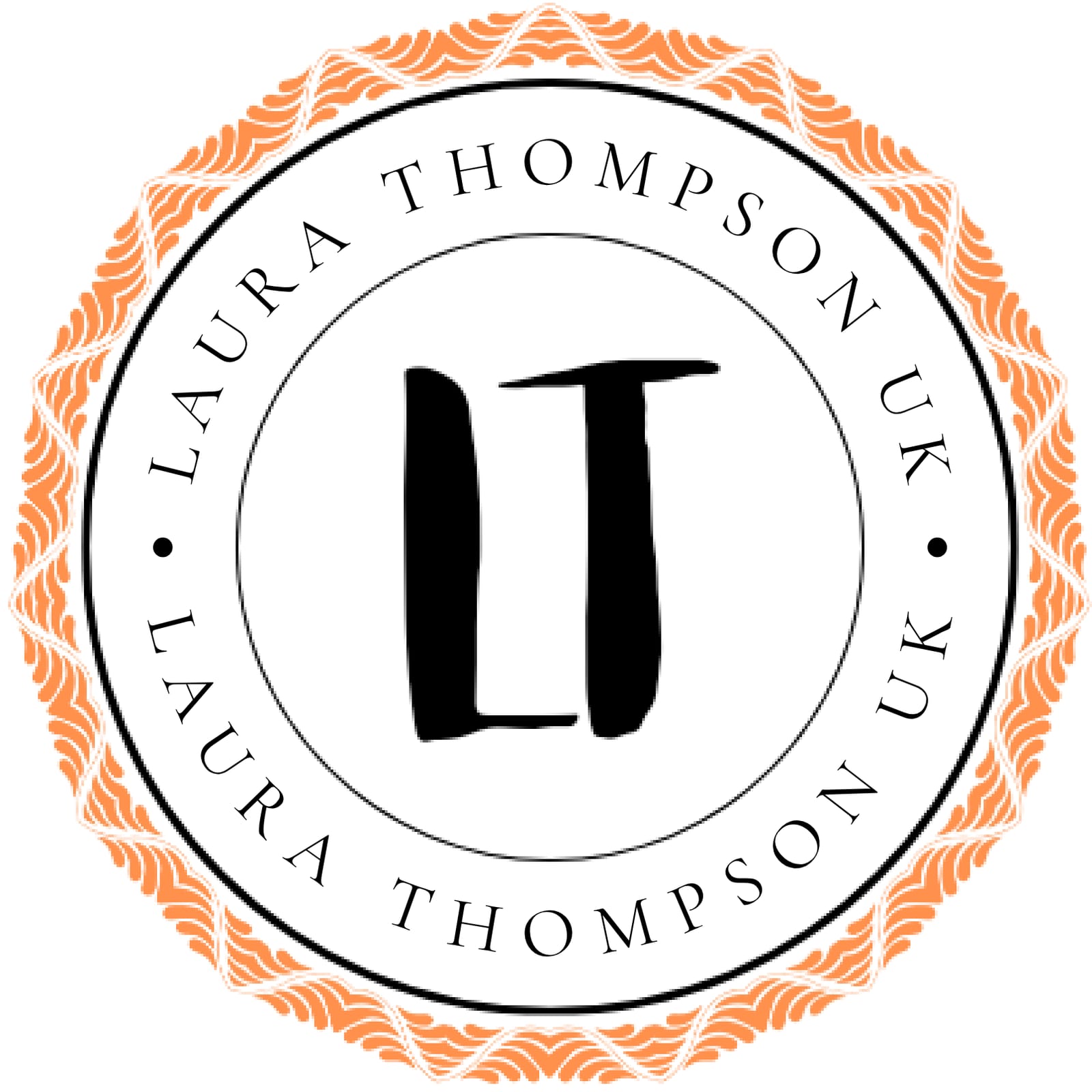 The LT UK seal: LAURA THOMPSON UK round her brushed LT