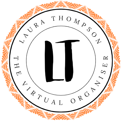 Her first logo, exactly as she made it: her brushed LT in a ring carrying her name and her old trading name.